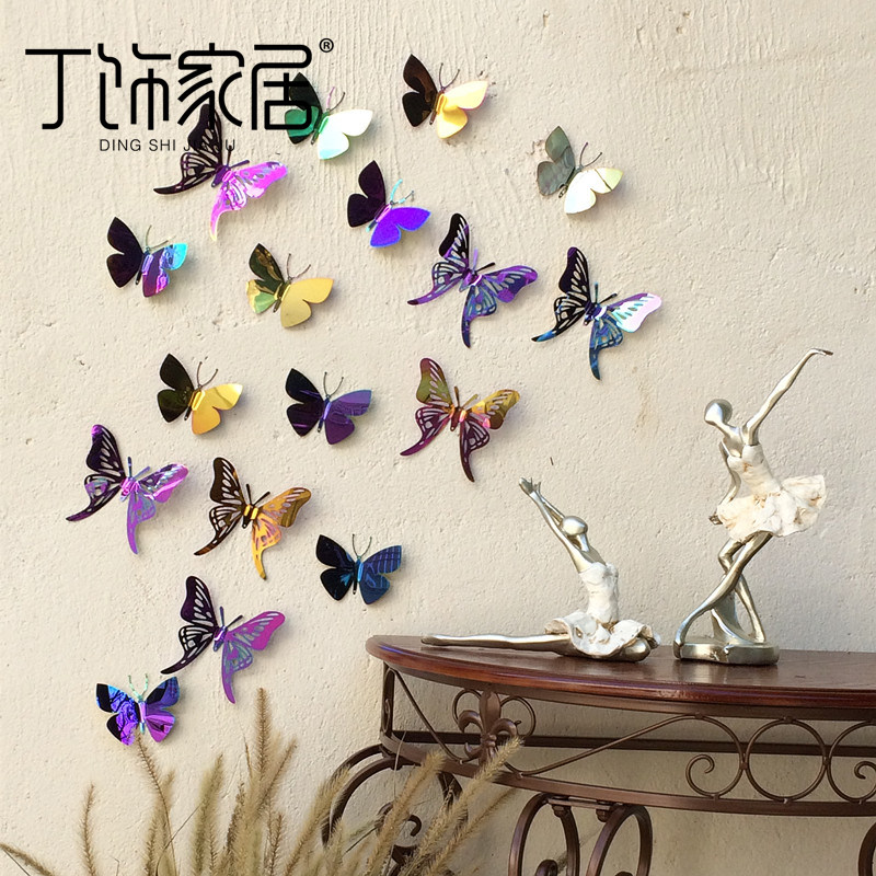 ins风不锈钢蝴蝶壁纸自粘3d立体墙贴网红房间布置卧室客厅装饰品