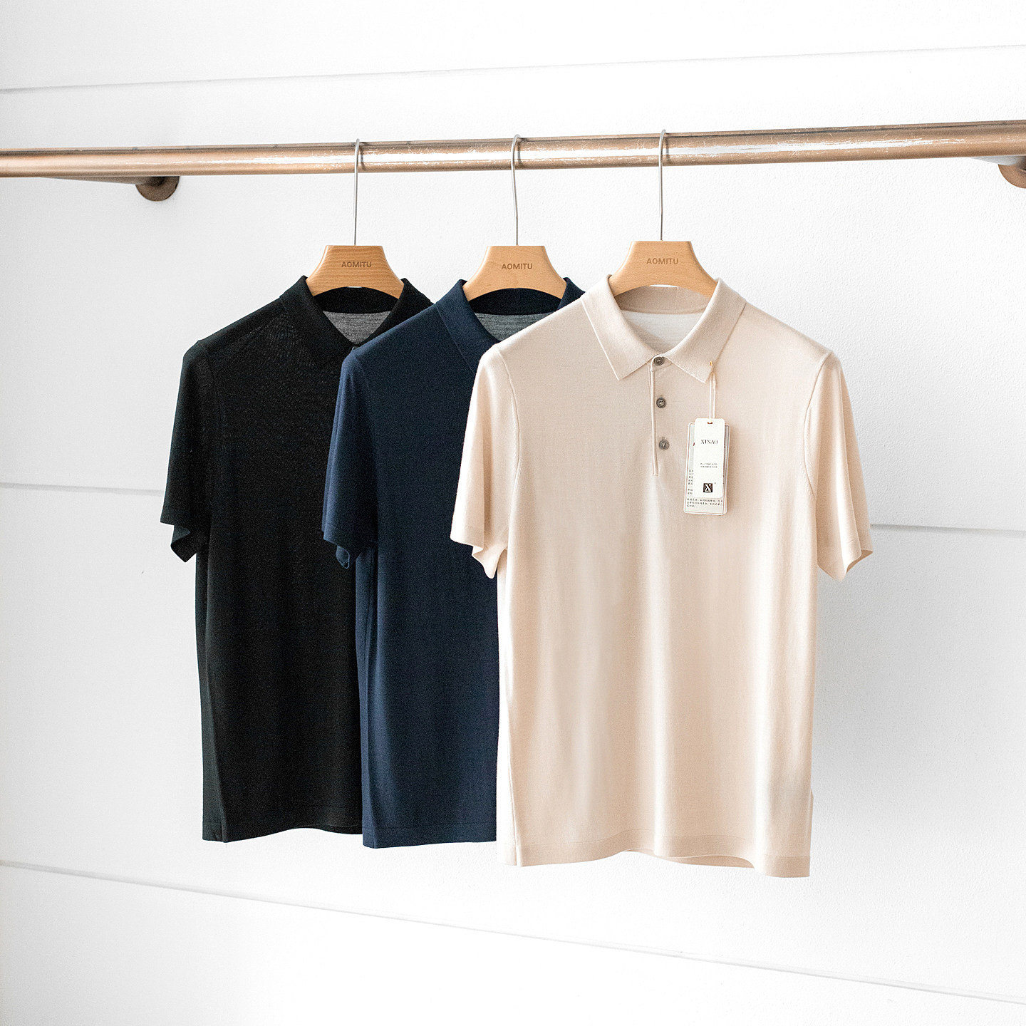 国王美丽诺羊毛 13.5μm 春夏男士100%羊毛针织POLO衫短袖T恤衫