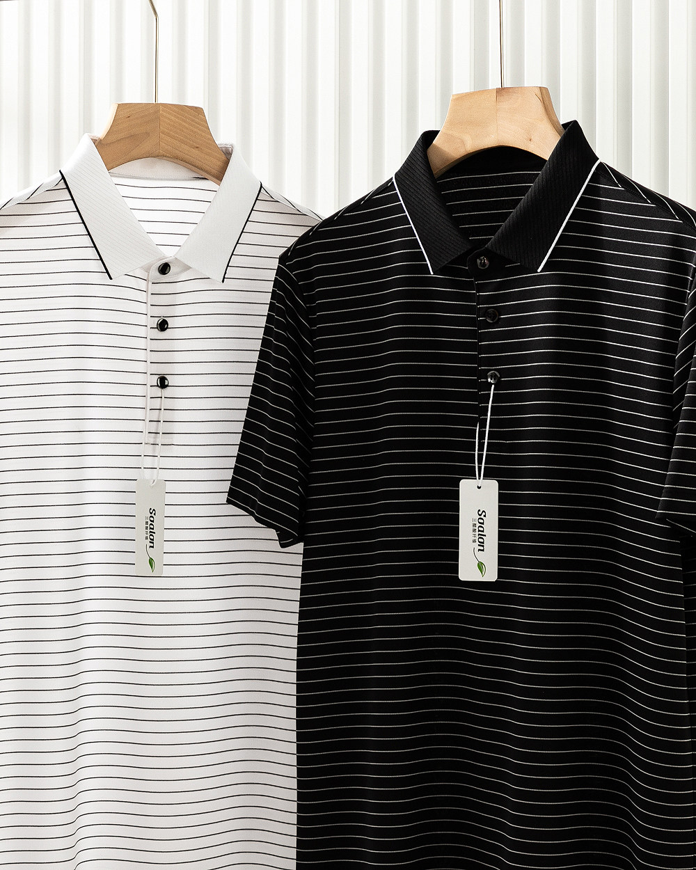 夏季高端三醋酸短袖男 男士轻薄透气凉感真丝条纹polo衫短袖t恤男