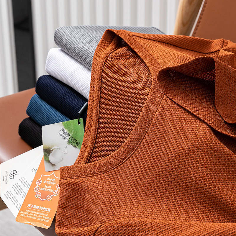 清凉抗菌防臭超透气！夏季男士高端短袖T恤桑蚕丝纯色圆领半袖男