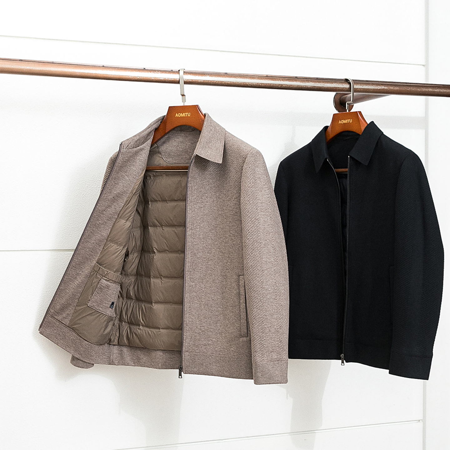 Aomitu秋冬男士针织羊毛鹅绒服