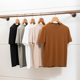 男士 夏季 老钱风短袖 针织T恤衫 7300版 桑蚕丝棉圆领短袖 意奢经典