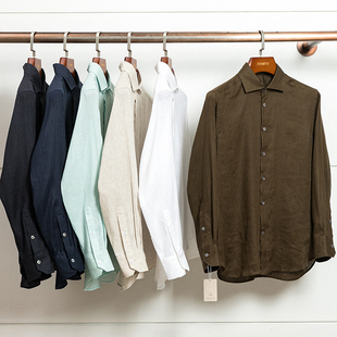 静奢通勤 夏日专属 100法产雨露麻 夏季男士亚麻通勤衬衫老钱风男