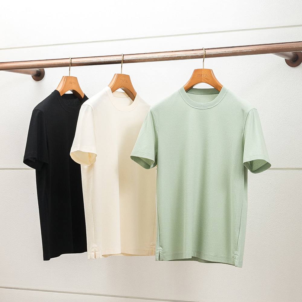 液氨龙鳞珠地 夏季男士纯棉圆领T恤男珠地棉凉感透气半袖短袖打底