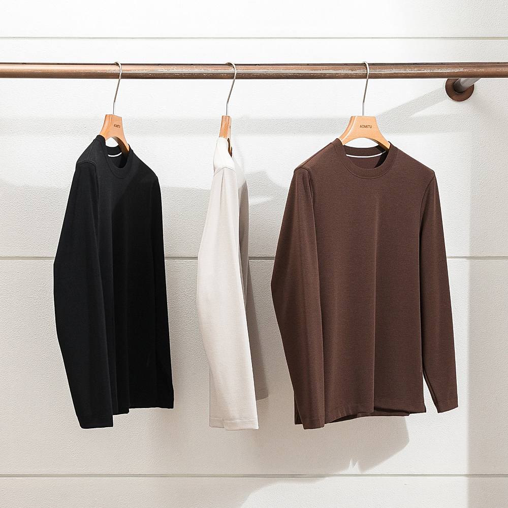 【暖皮面膜T】温暖养肤 桑蚕丝莫代尔 秋冬男加绒保暖长袖打底T恤