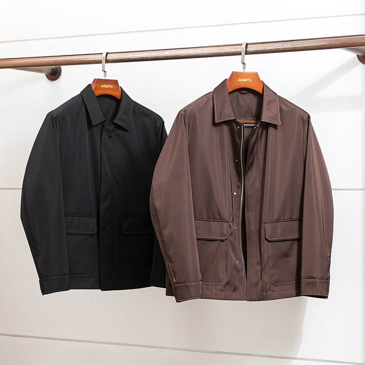 Z版29800 优雅内敛 老钱风男士翻领休闲外套猎装翻领夹克外套男