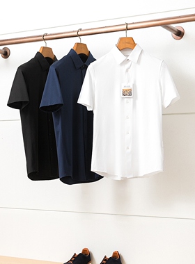 棉中白金 GIZA45埃及长绒棉 夏季男士商务休闲短袖衬衫上班衬衫男