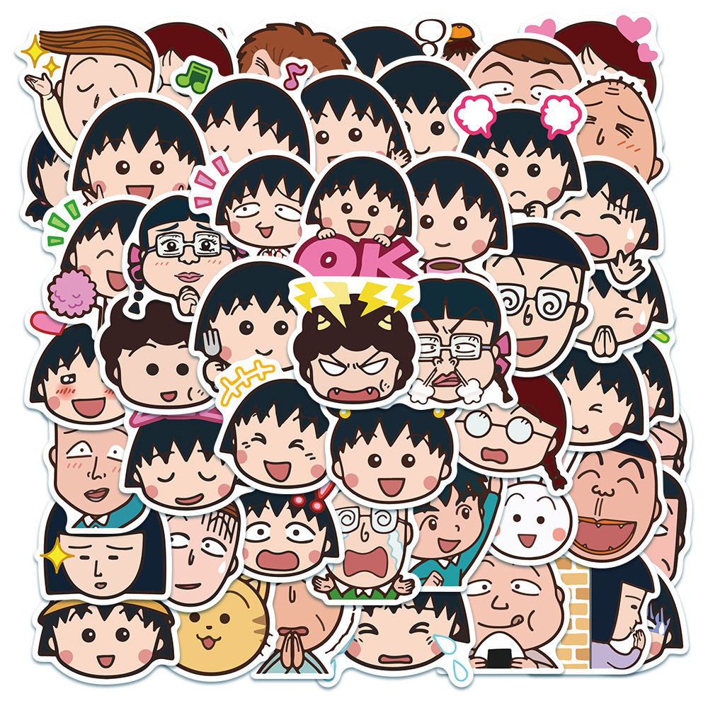 100张樱桃小丸子贴纸趣味卡通动画人物搞怪表情包大头贴diy手机壳
