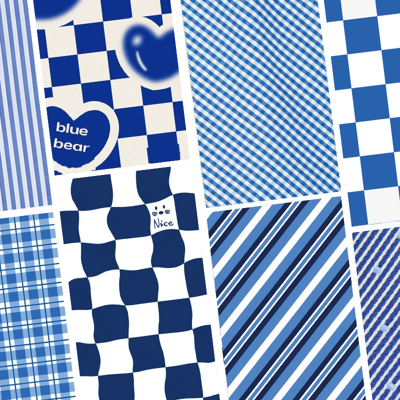 蓝色格子痛包背景纸diy材料素材纸手机壳背卡纸装饰手帐￥￥