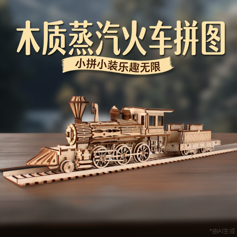 蒸汽火车木质模型拼装京张铁路