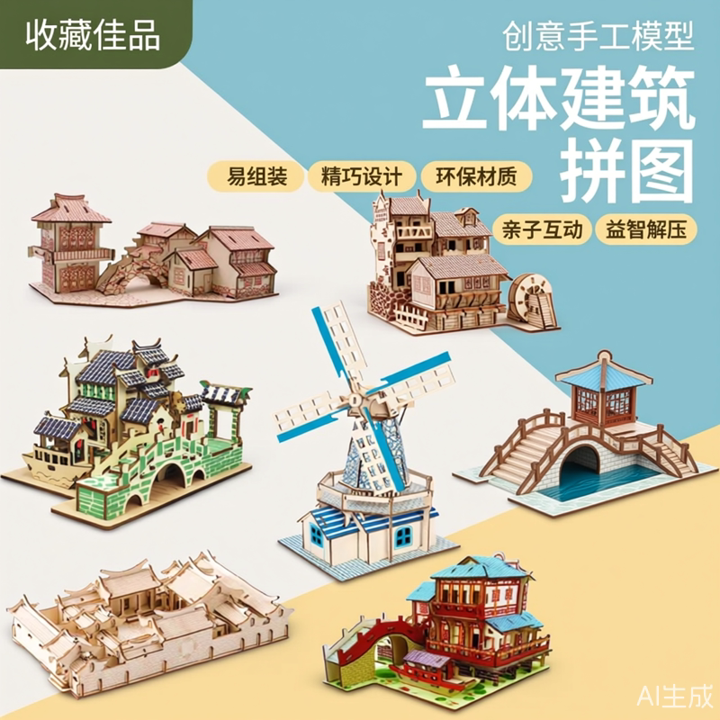 民居搭建3D立体木制拼装模型材料