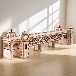 武汉长江大桥木质拼装桥梁模型3立体拼图儿童益智手工拼图diy制作