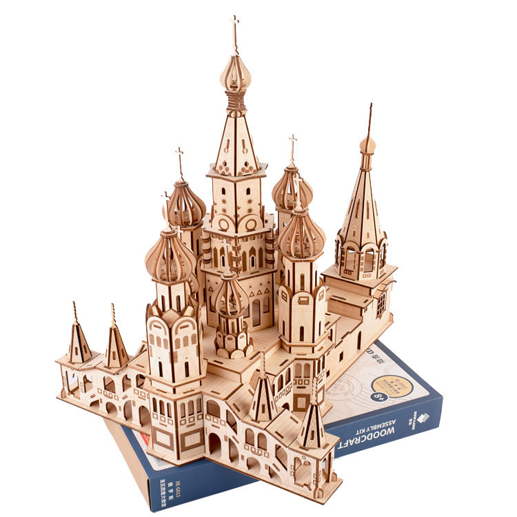 俄罗斯圣瓦西里大教堂-彩盒装3D立体木质diy儿童玩具益智立体拼图