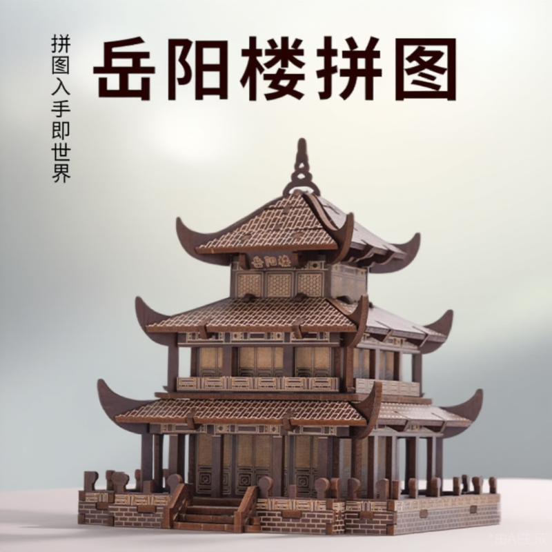 岳阳楼岳阳楼模型木制立体3D手工拼装建筑古风拼图彩盒装礼物