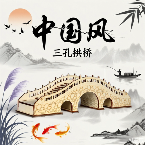 三孔拱桥木质激光切割拼图