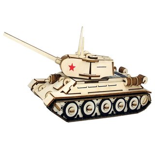 T34拼装自制手工diy坦克木制质拼装仿真立体拼图军事模型拼插拼图