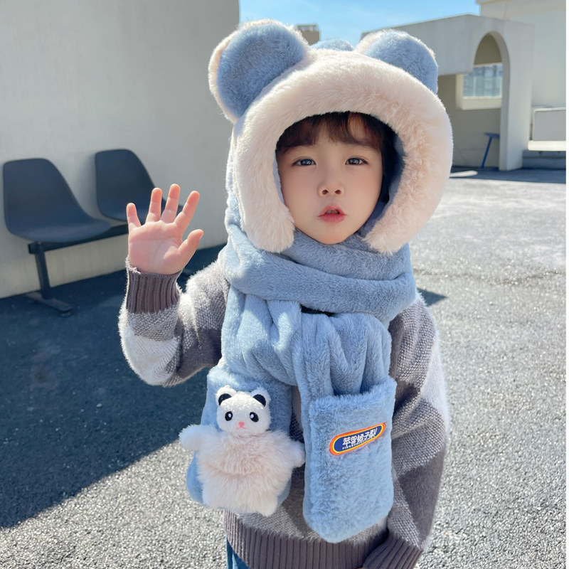 儿童帽子围巾手套一体冬季男孩毛绒帽三件套女大童防风保暖护耳帽,童装/婴儿装/亲子装,帽子,淘宝优惠券,粉丝福利购,淘宝优惠卷