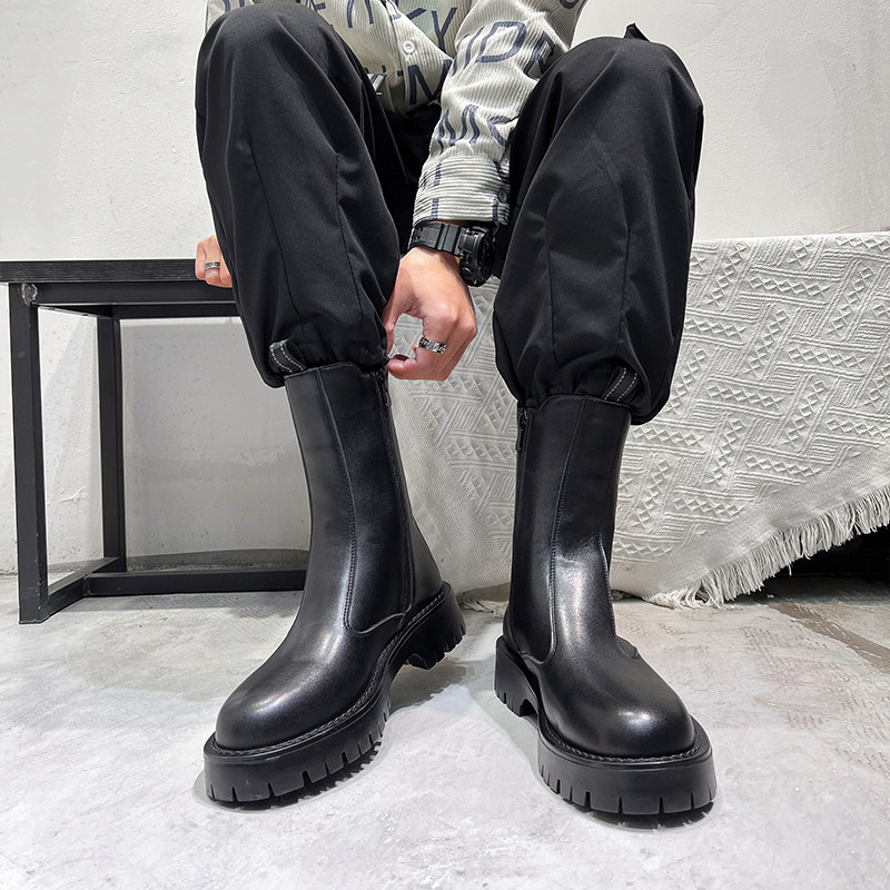NEW MARTIN BOOTS MENS GENUINE LEATHER HIGH-TOP CHELSEA BOOTS BRITISH STYLE ZIPPER BOOTS BOOTS TIDE WINTER FLEECE