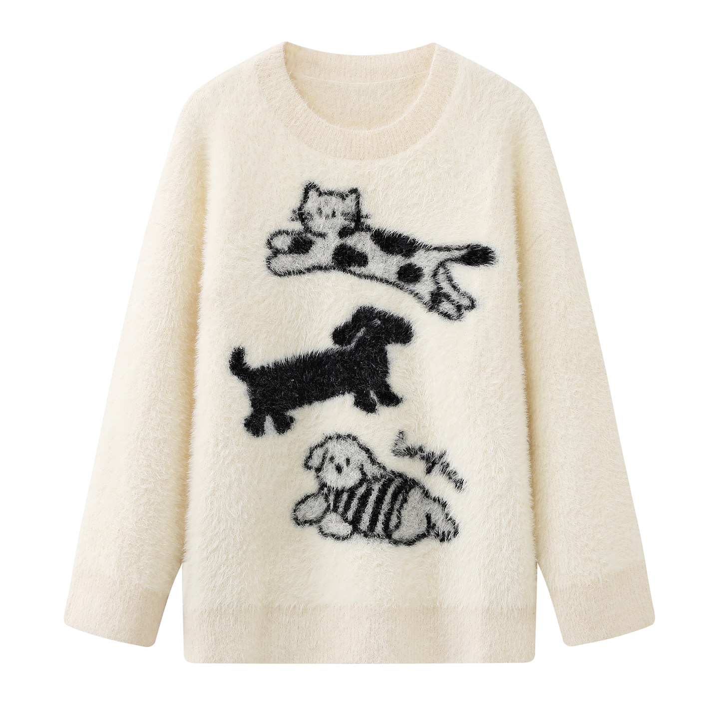 阔系~2025冬季新款减龄百搭卡通猫咪小狗图案软糯显瘦针织毛衣女