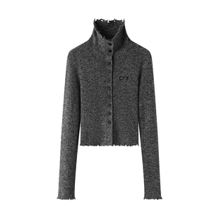 时尚 新款 修身 女2025秋季 小个子显瘦毛衣 显瘦翻领毛边针织衫 艾系