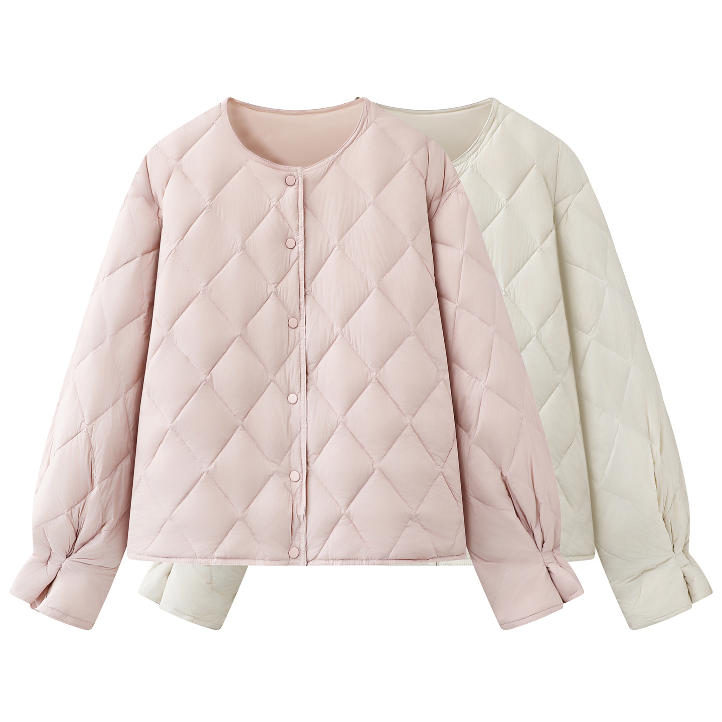 彩系~时尚设计感菱形格羽绒服2025冬季新款小个子保暖白鸭绒外套