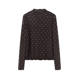 T恤女2025秋季 百搭显瘦圆领波点长袖 新款 弹力修身 艾系 打底衫 时尚