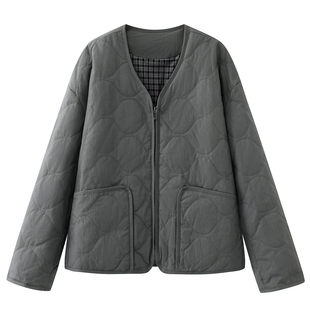 禾同款~复古老钱风简约V领轻薄羽绒服外套女2025冬季新款慵懒上衣