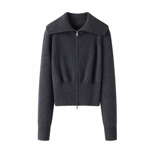 针织开衫 设计感翻领休闲显瘦修身 女小个子毛衣 2025秋冬新款 艾系