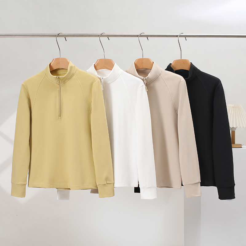 2025秋季新款双面磨绒卫衣气质立领半高领半拉链保暖德绒打底衫女