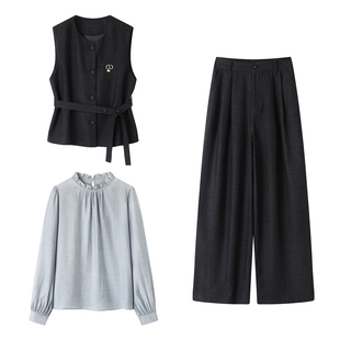 影系~时尚气质通勤职场套装女2025秋季新款收腰西装马甲阔腿裤子