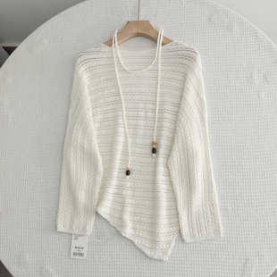 2026春季 外搭罩衫 新款 气质宽松显瘦镂空系带收腰针织衫 时尚 檬系