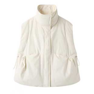 休闲羽绒马甲2025秋冬新款 立领米白色无袖 90白鸭绒外套 时尚 艾系