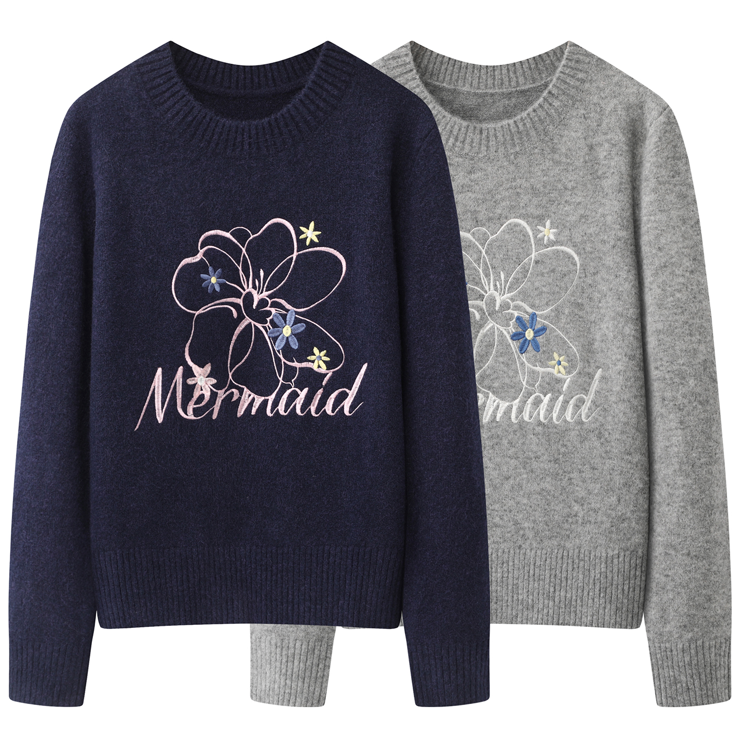 彩系~2025秋冬新款简约百搭通勤慵懒风休闲圆领刺绣字母针织毛衣 - 封面