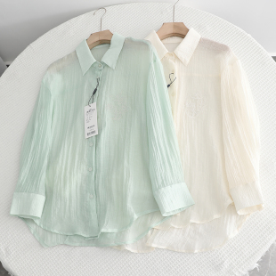 伊家~宽松百搭背后绑带休闲防晒上衣女2025夏季新款凉感薄款衬衫