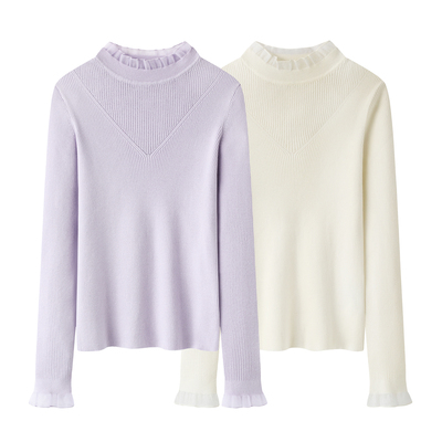 影系~半高领内搭针织衫2025秋冬新款紫色套头修身弹力打底衫上衣