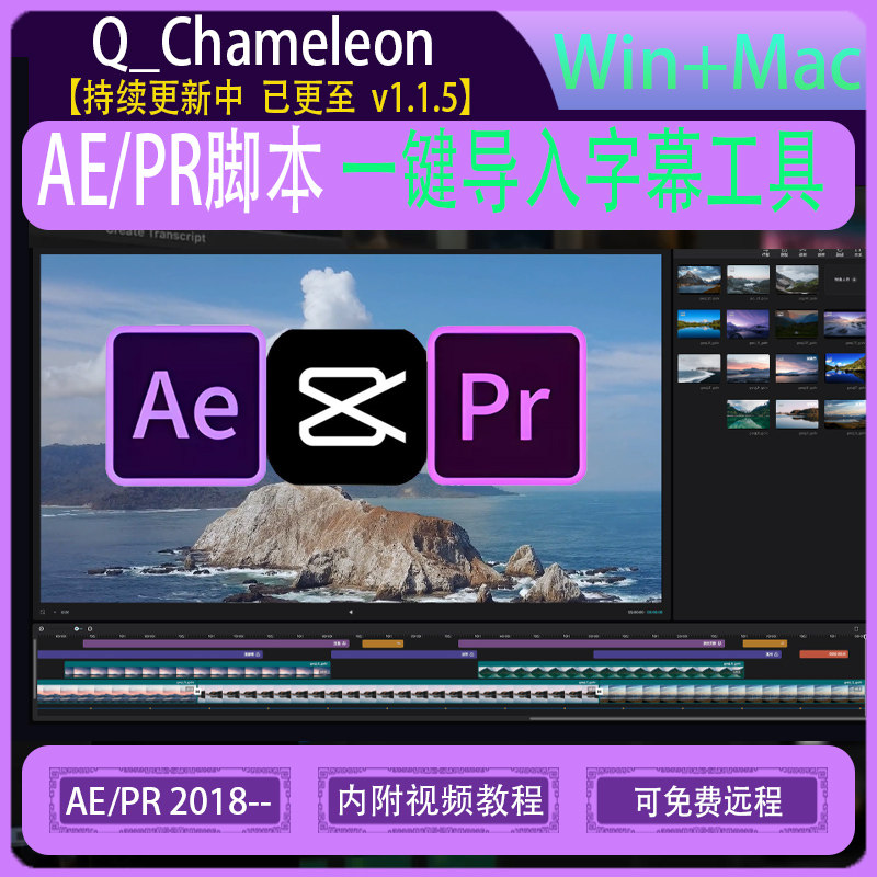 ae/pr一键导入字幕工具变色龙 q chameleon 剪映pr自动识别字幕