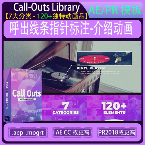 Call-Outs Library 呼出线条指针标注文字介绍120组动画AE/PR模板