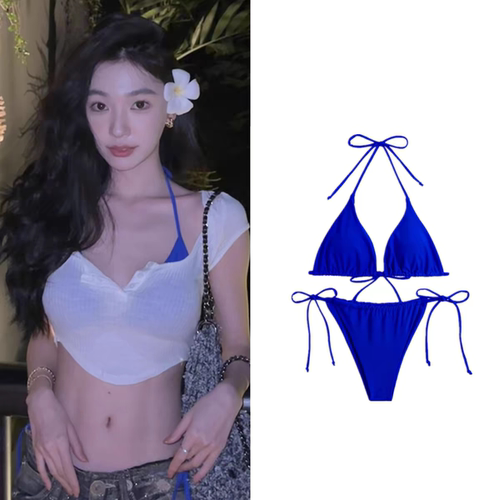 易梦玲同款克莱因蓝比基尼三件套