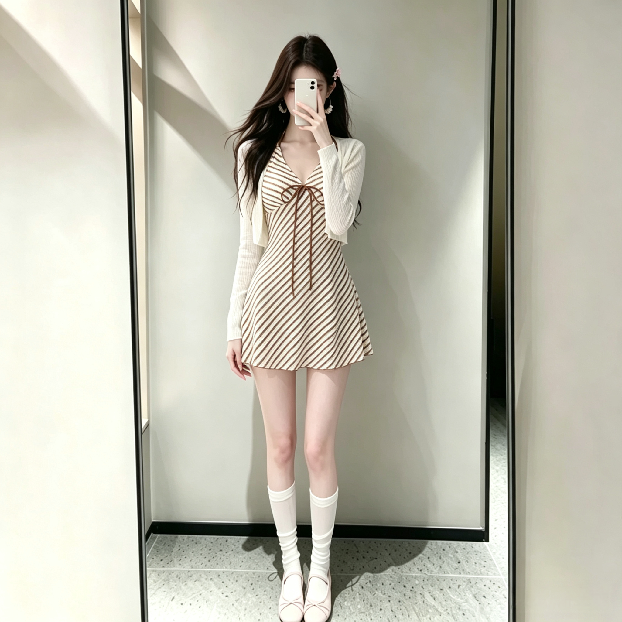 泳衣女条纹高级感连体裙式平角少女风绝美罩衫遮肉显瘦度假泡温泉