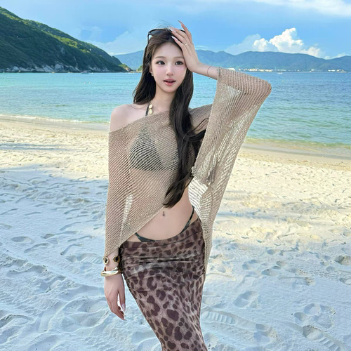 小众高级感针织镂空罩衫比基尼