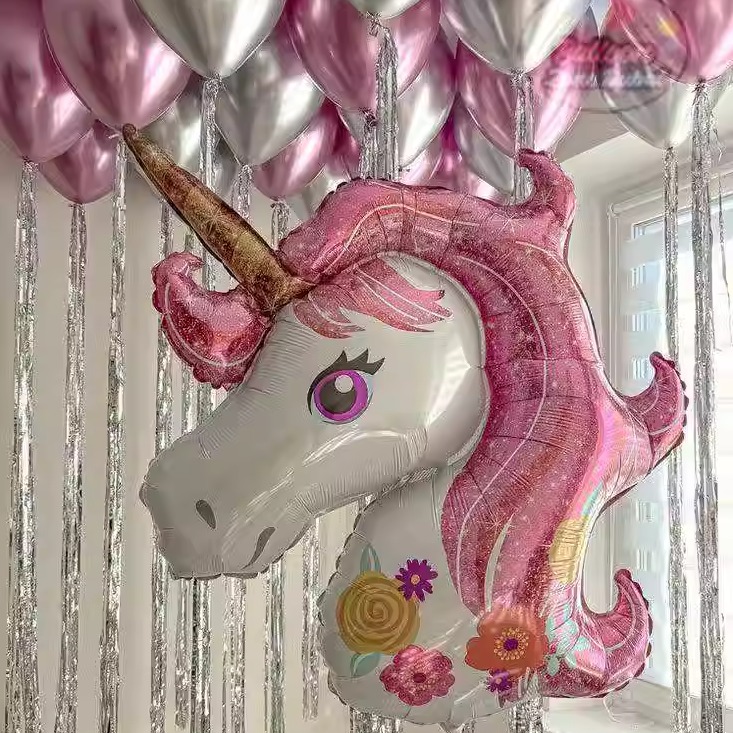 36寸生日独角兽铝箔气球宝宝周岁布置拍照铝膜卡通户外装饰少女心