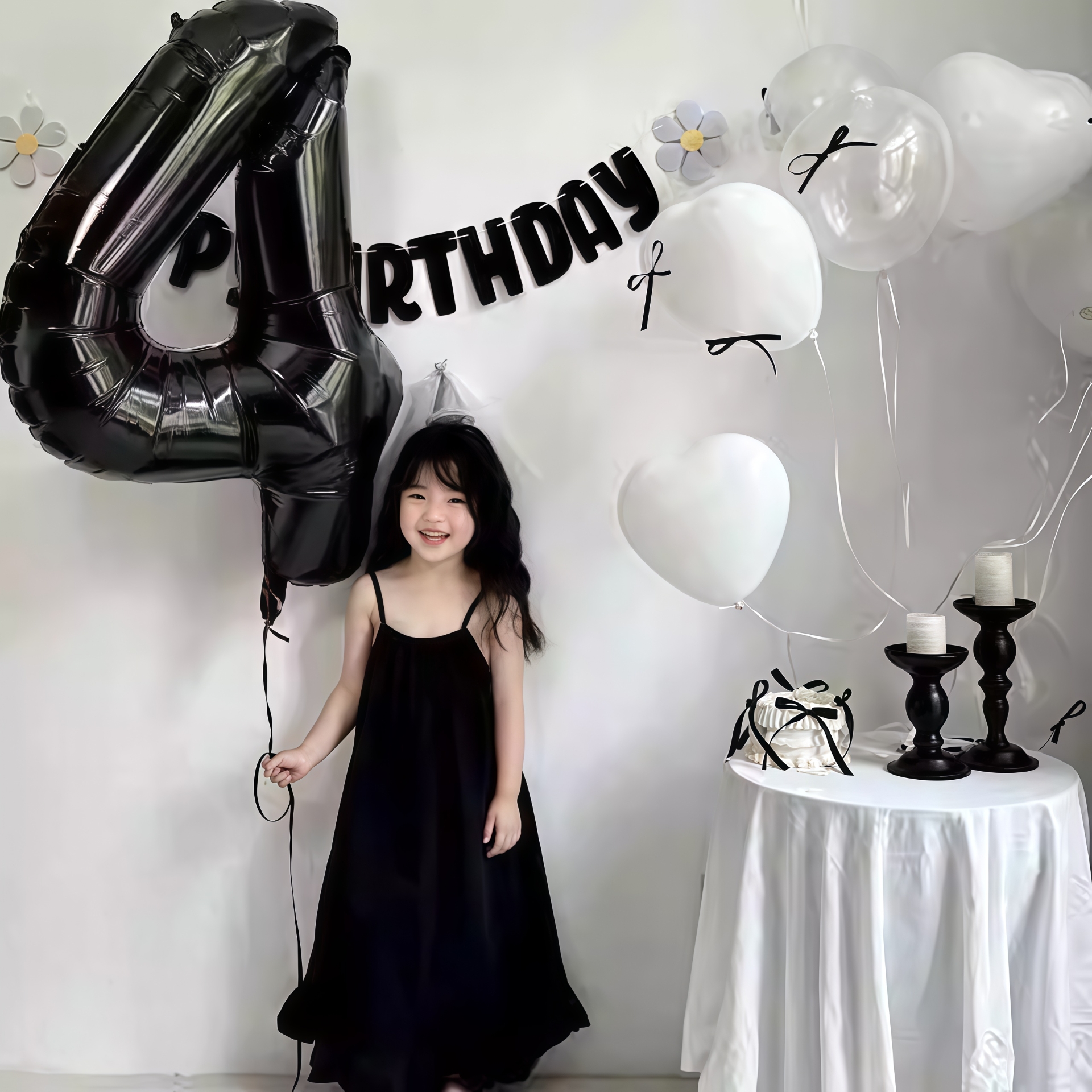 黑粉周岁宝宝场景布置数字气球