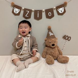 ins森系主题宝宝百天生日拍照道具帽子拉旗名字定制baby派对用品