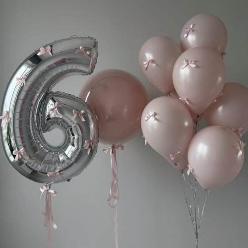 银色数字派对气球粉色球套餐布置