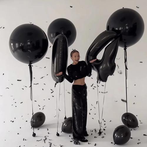 30黑色数字气球生日礼炮拍照道具
