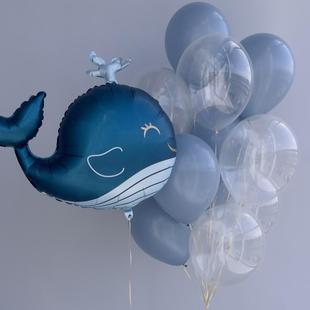 鲸鱼卡通气球可飘空球氦气铝膜球海洋主题儿童生日会派对舞台装饰