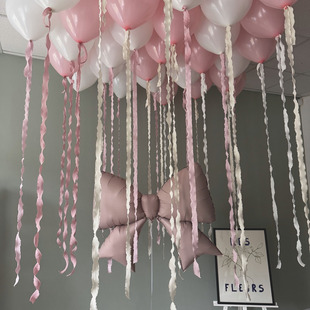 浪漫粉色蝴蝶结数字气球12寸庆祝派对波浪纹漂亮丝带气球布置套餐