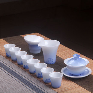 家用陶瓷茶杯轻奢高档办公室三才盖碗礼盒装 冰种手绘功夫茶具套装
