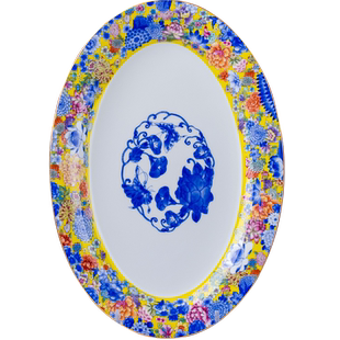 景德镇陶瓷家用描金骨瓷鱼盘万花珐琅彩椭圆形清蒸鱼盘中式菜盘