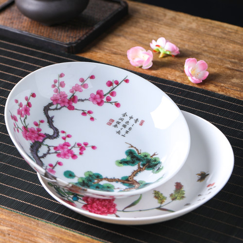景德镇中式家用骨瓷圆形西餐饭盘